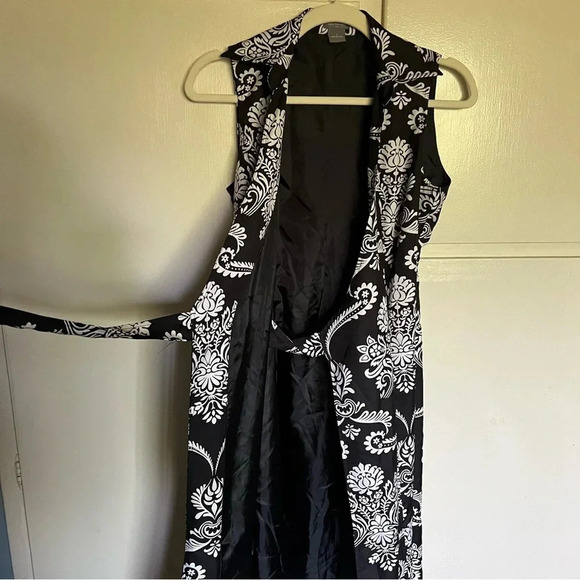 Ann Taylor Black White‎ Damask Print Wrap Sleeveless Dress Size 2 - Picture 7 of 9